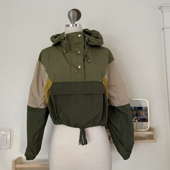 Bershka Jackets & Blazers - Bershka Cropped Retro Color Block Patchwork‎ Wind Jacket With Hood